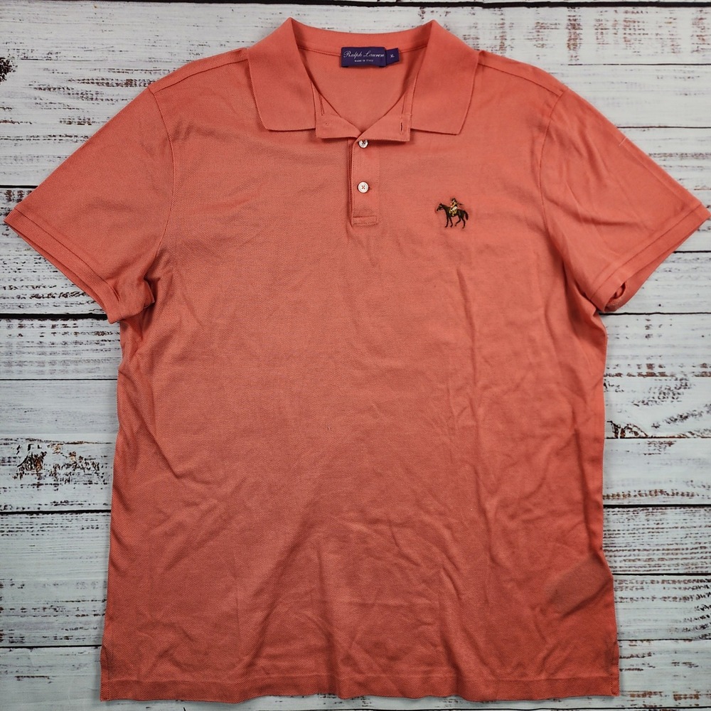 Ralph Lauren Purple Label Polo Shirt Mens XL Coral Embroidered Equestrian Italy
